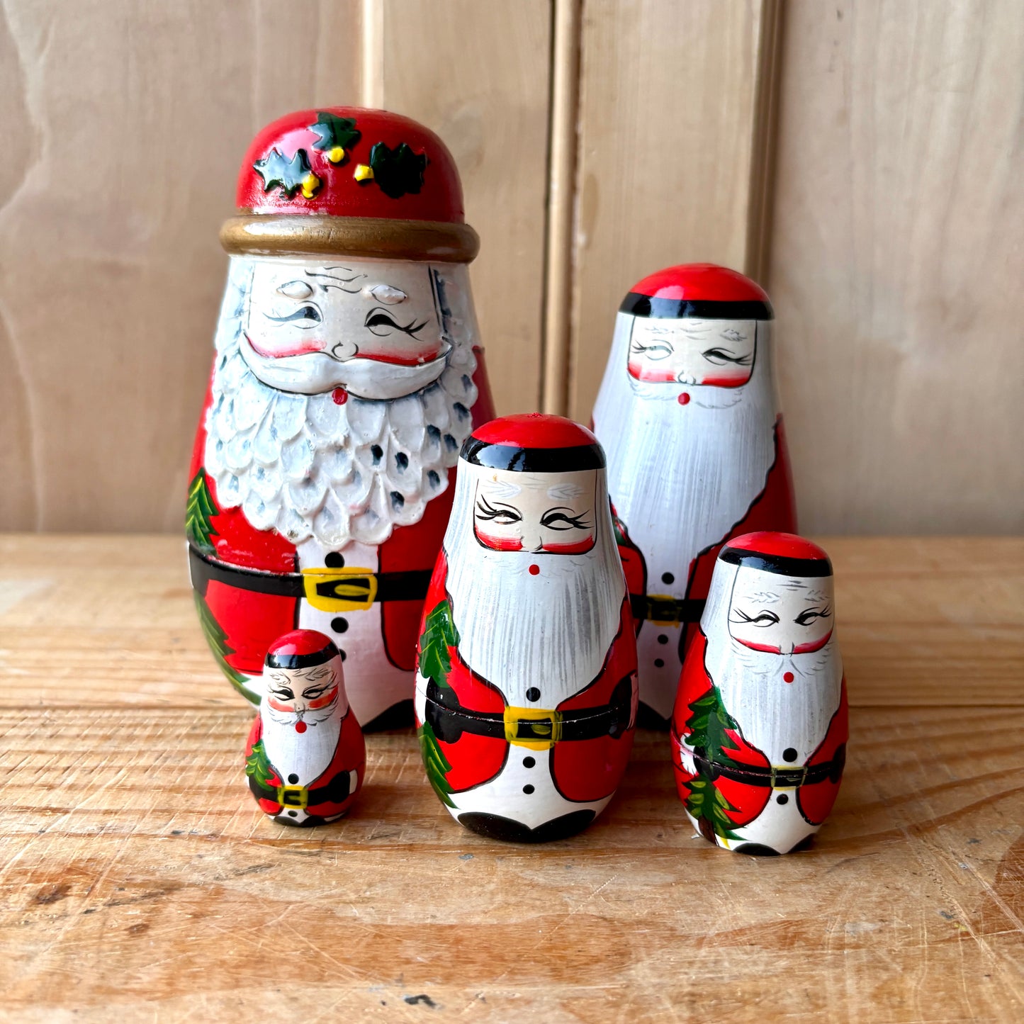 Vintage handpainted stacking Santa