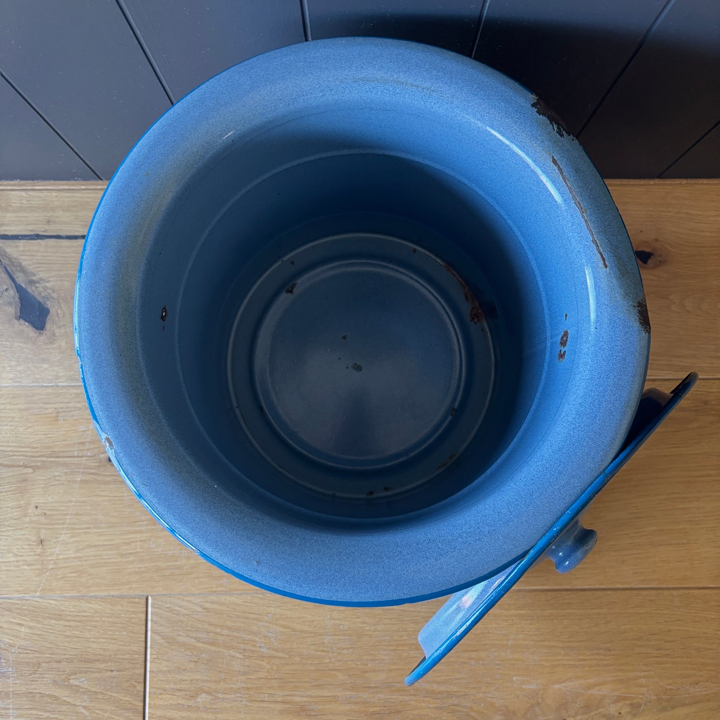 Vintage French Enamel lidded bucket