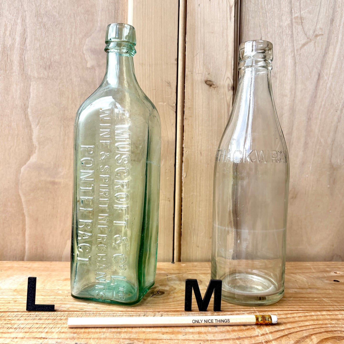 Vintage Stamped Glass Bottles