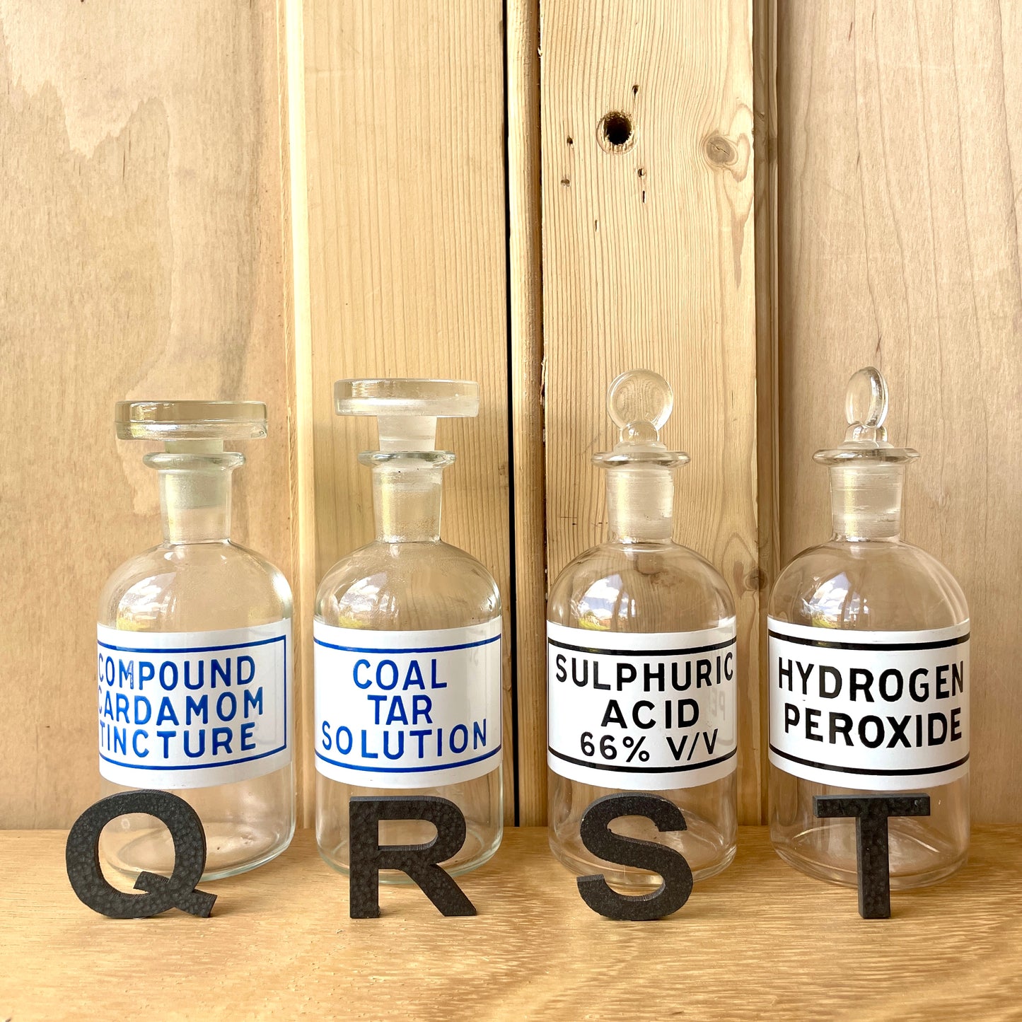 Vintage long neck glass lab bottles