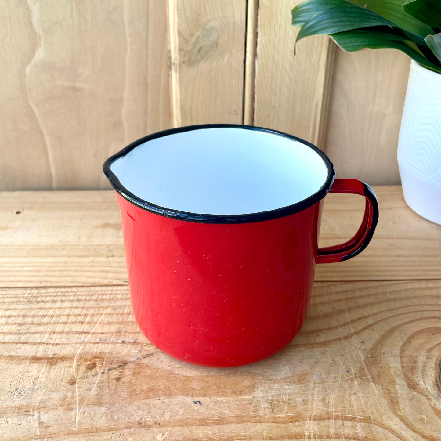 Vintage Bright Red Enamel Milk Jug