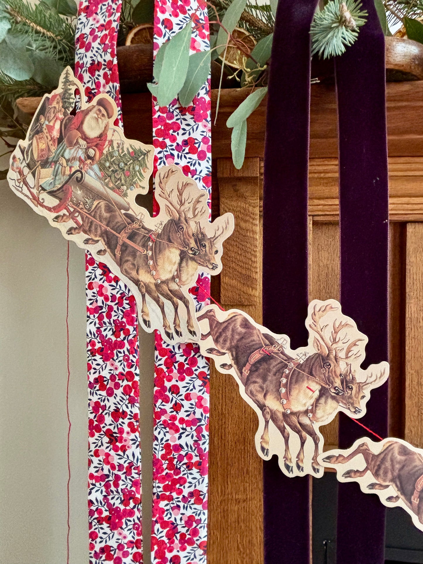 Vintage style Father Christmas and Sleigh Garland