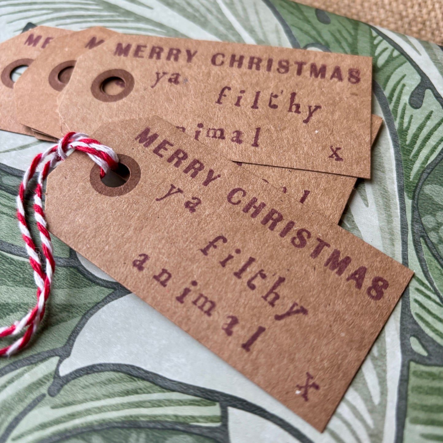 Hand Made Gift Tags pack of 10, Merry Christmas Ya Filthy Animal