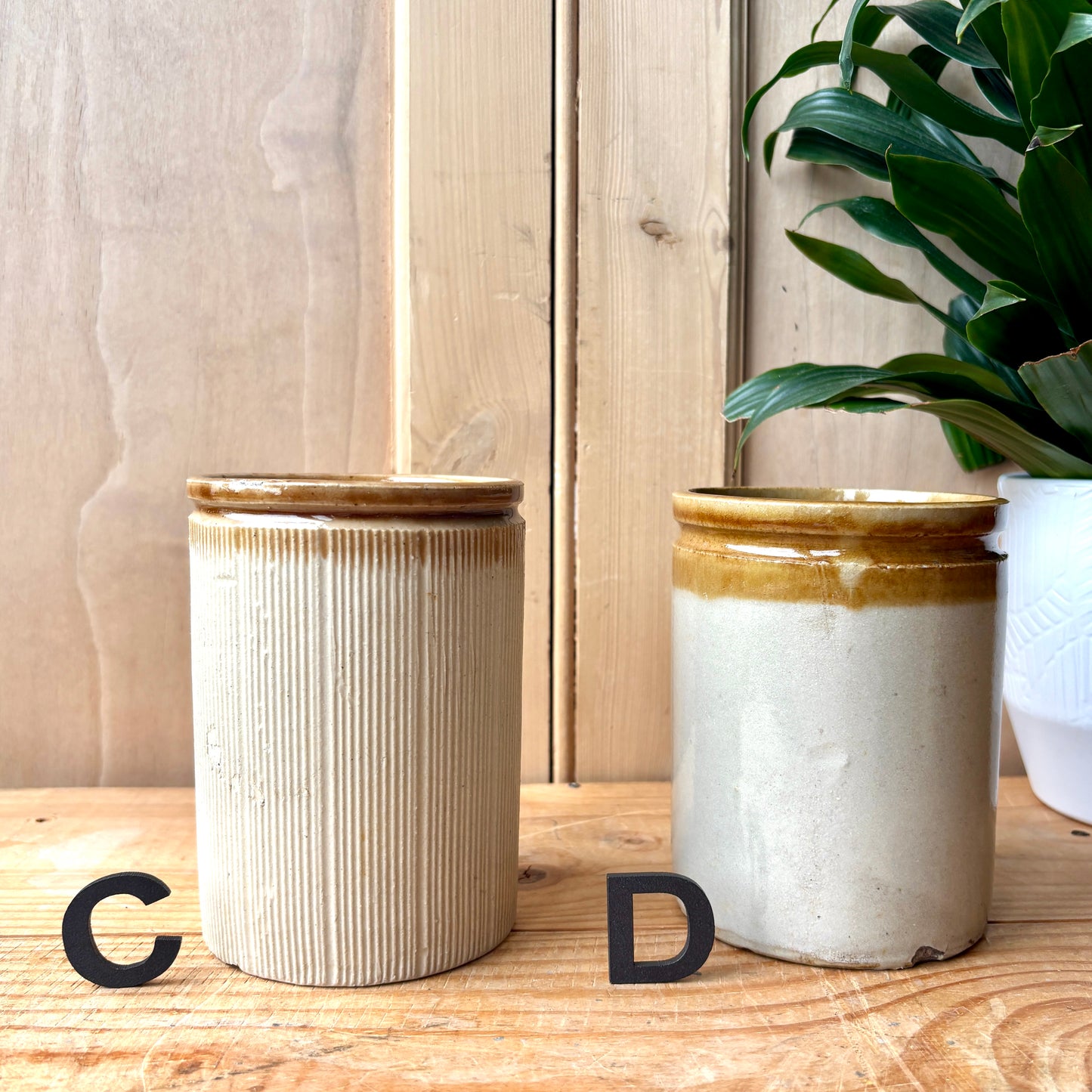 Vintage stoneware two tone jars