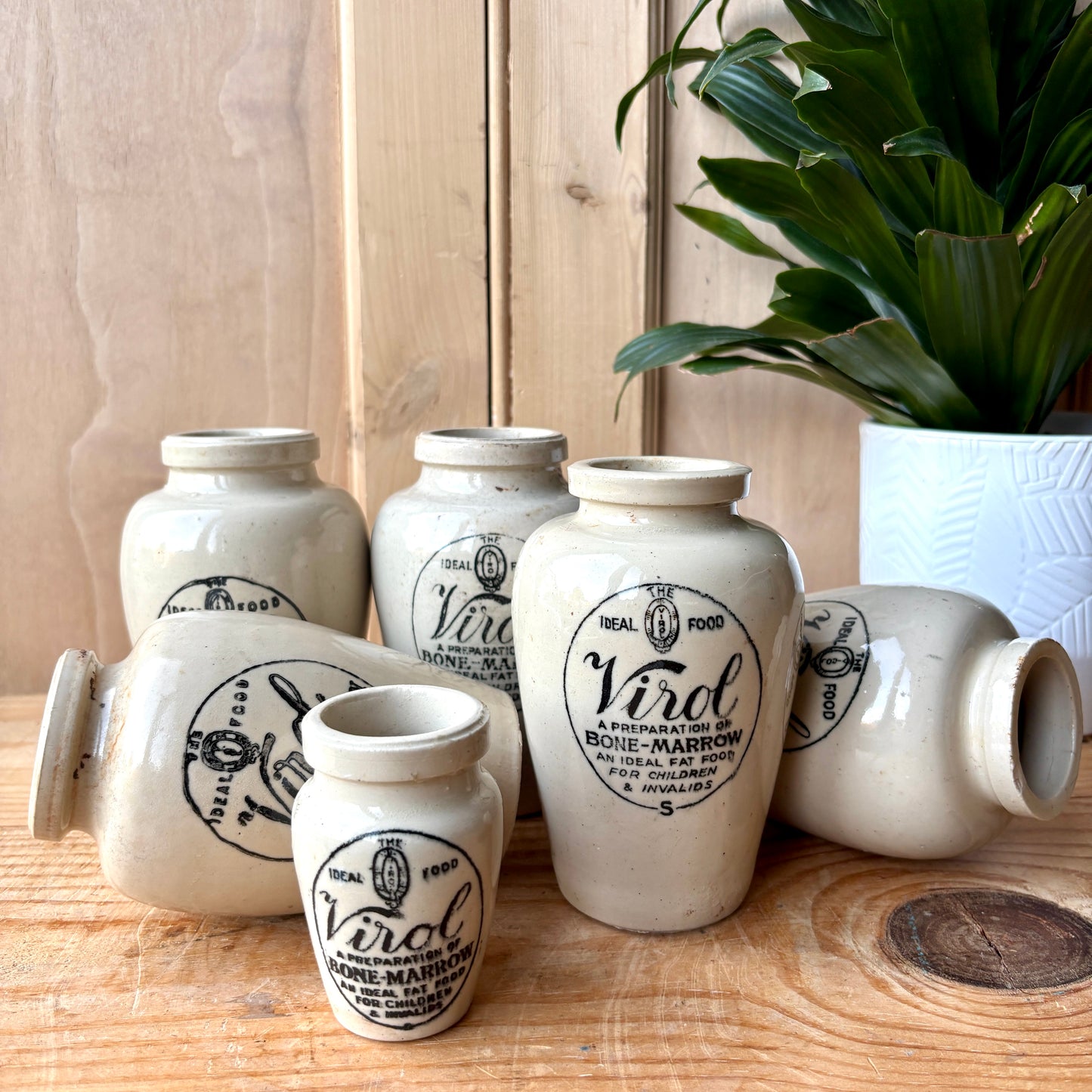 Vintage Virol Stoneware bottles