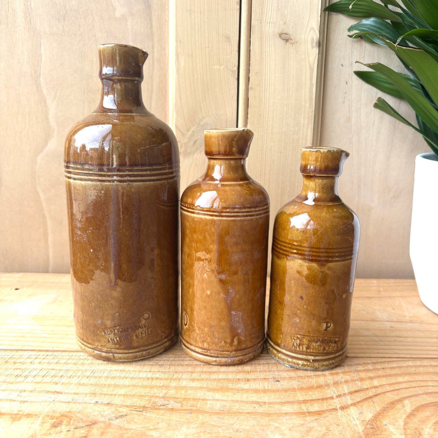 Set of Three Antique High Gloss Glazed Ink Bottle