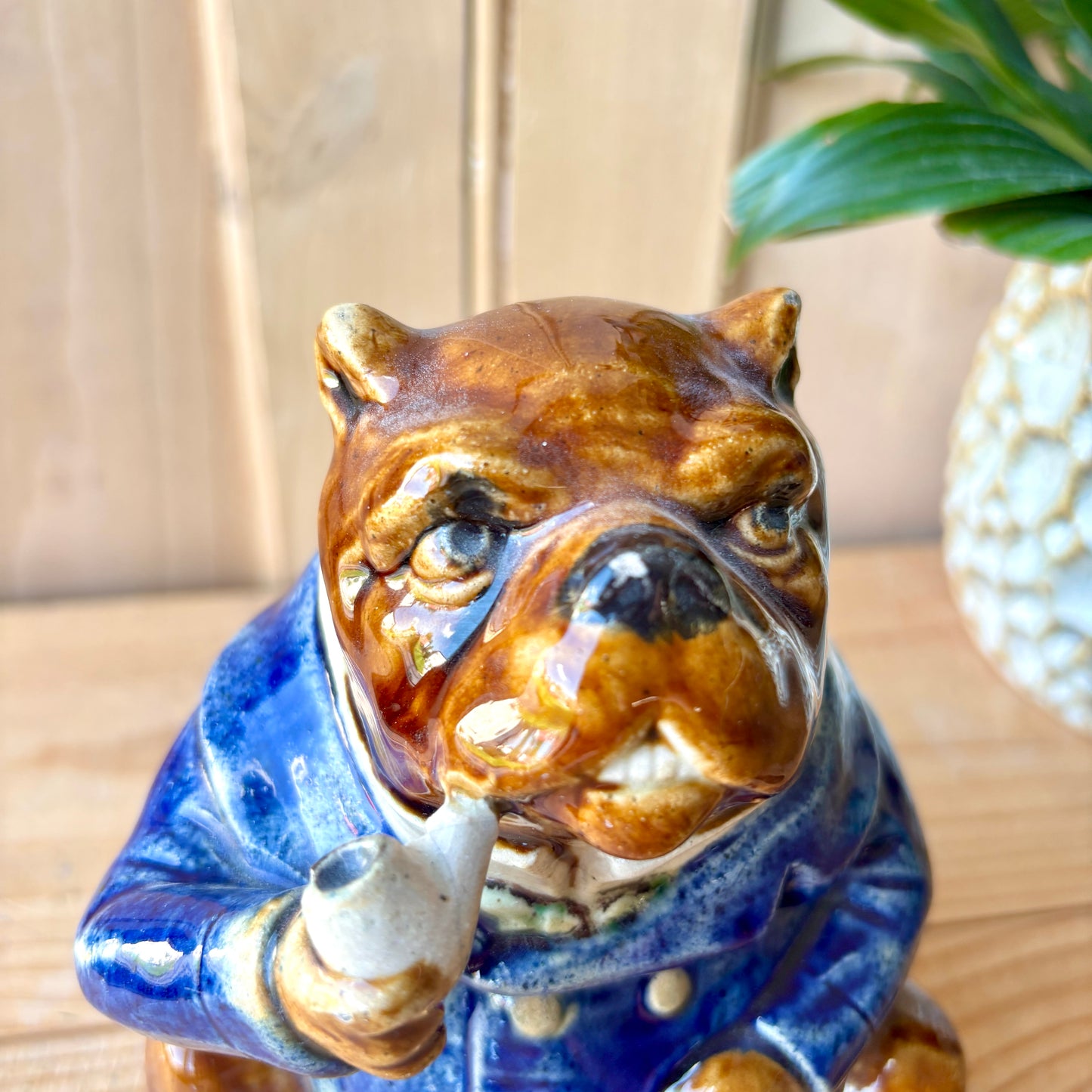 Antique French Majolica Bulldog Tobacco Jar