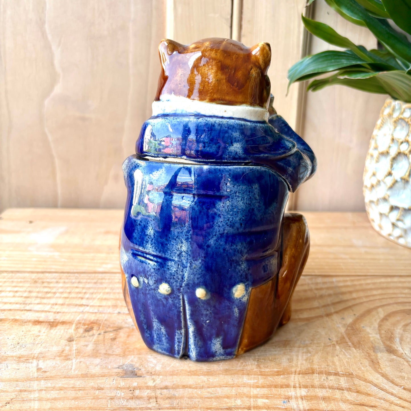 Antique French Majolica Bulldog Tobacco Jar