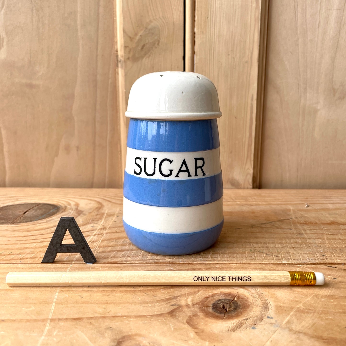Vintage TG Green Blue and White Salt Shaker, Sugar Shaker