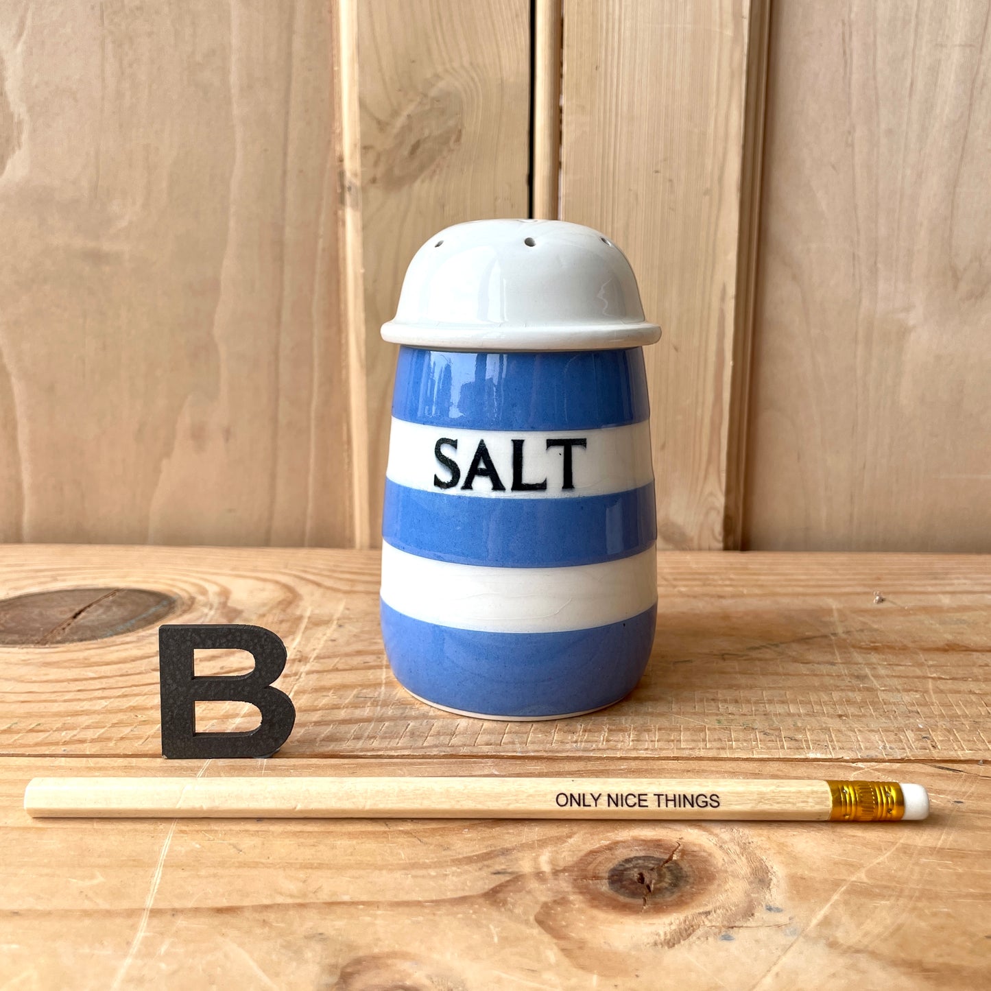 Vintage TG Green Blue and White Salt Shaker, Sugar Shaker