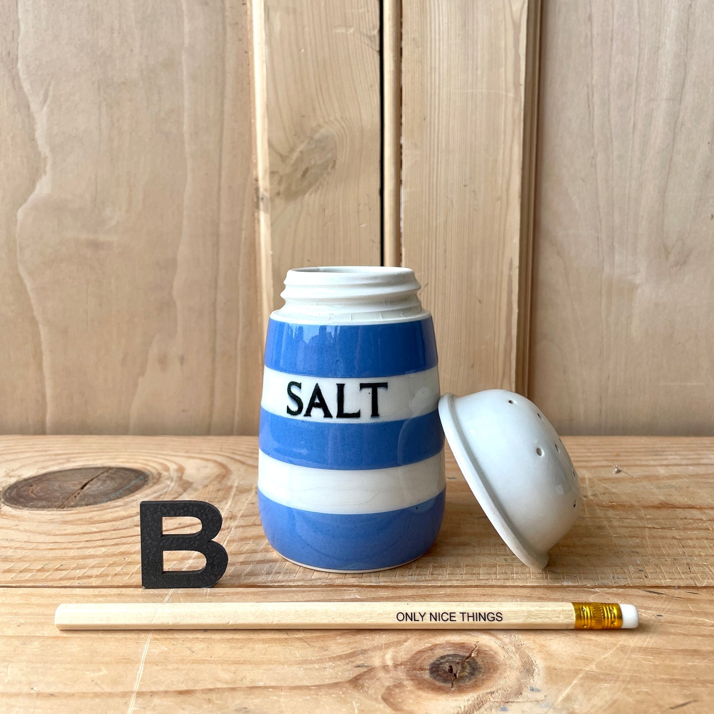 Vintage TG Green Blue and White Salt Shaker, Sugar Shaker