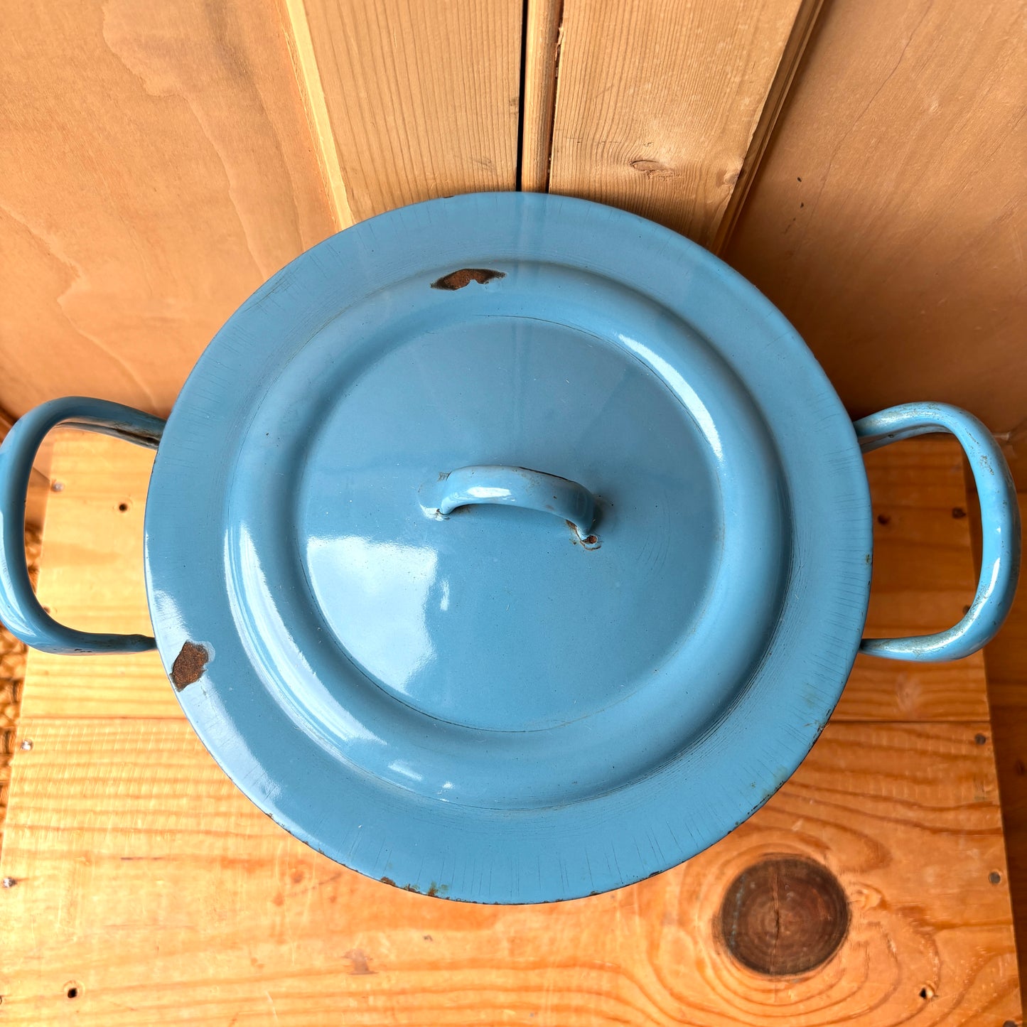 Vintage Blue Enamel Flour Bin