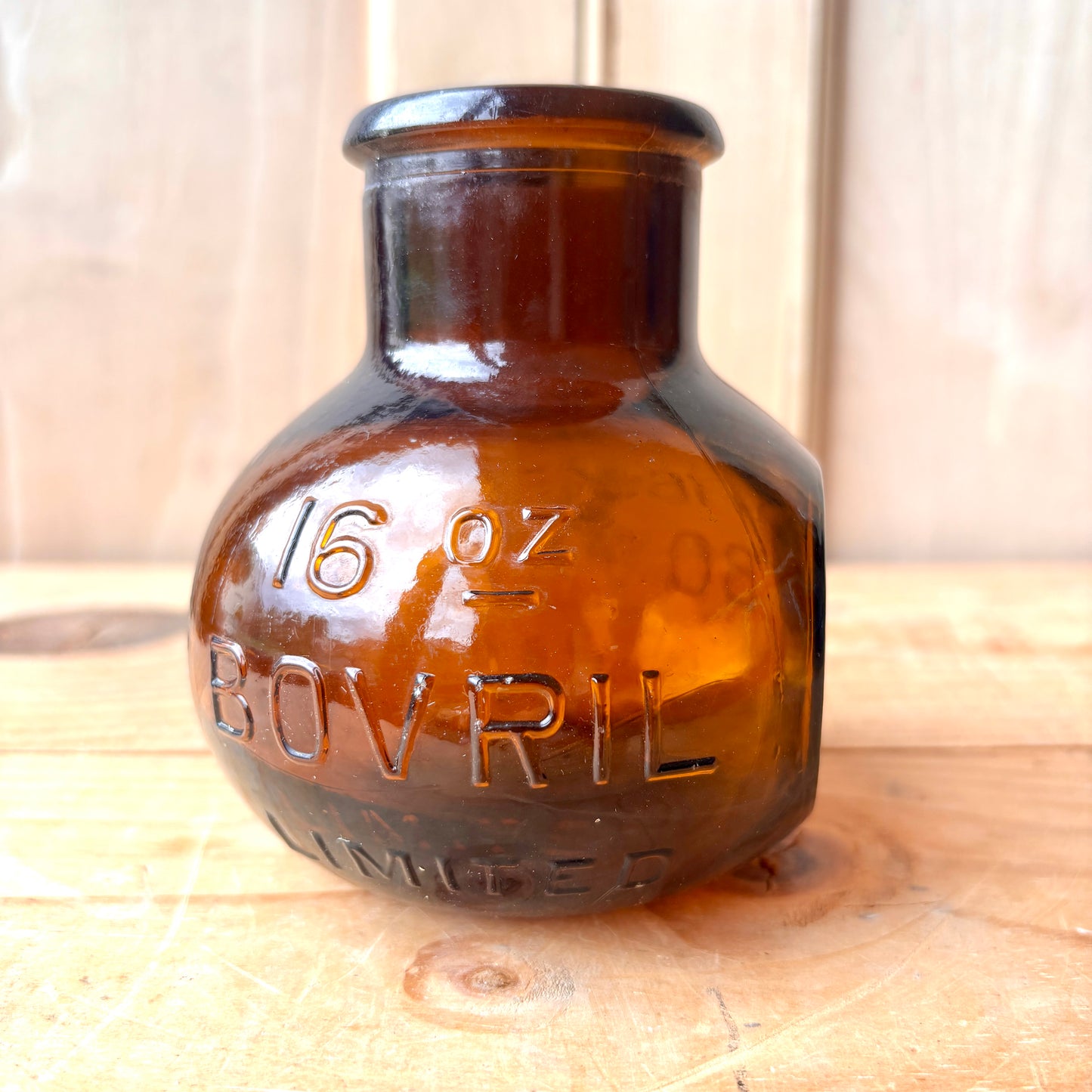 Vintage 16oz Glass Bovril Bottle