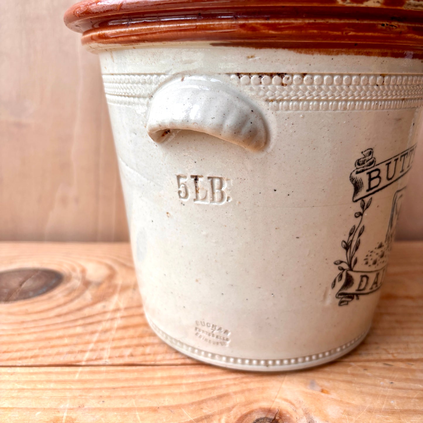 Antique Large Buttercup Dairy Co 5lb Stoneware Butter Crock