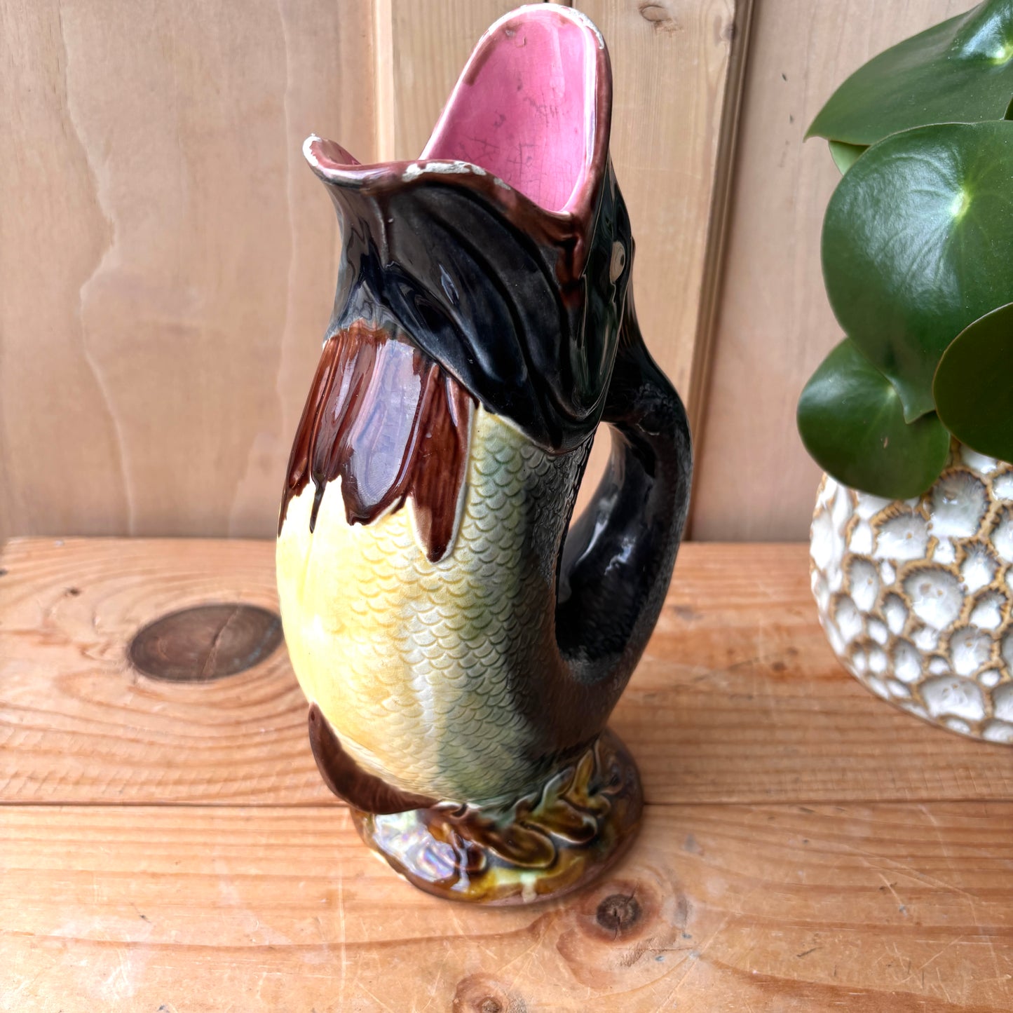 Antique Majolica Gluggle Jug