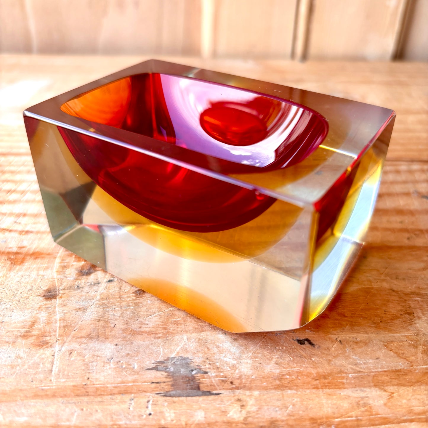 Murano Sommerso multi faceted glass trinket dish