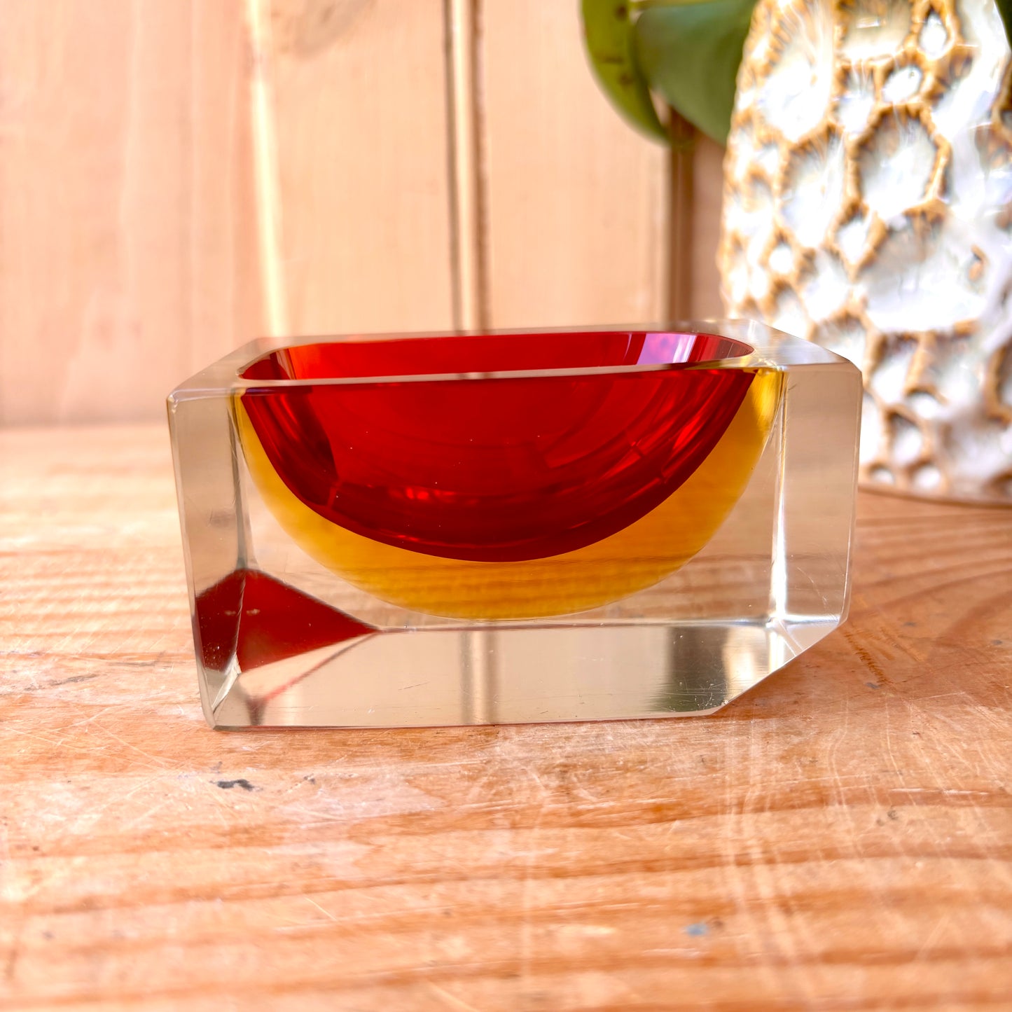 Murano Sommerso multi faceted glass trinket dish