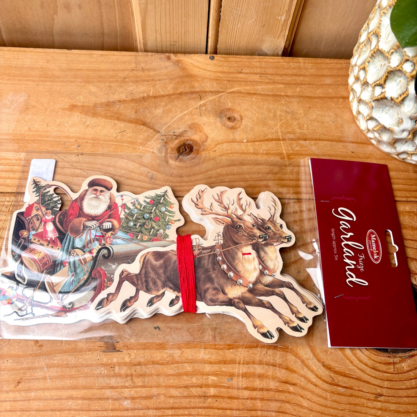 Vintage style Father Christmas and Sleigh Garland