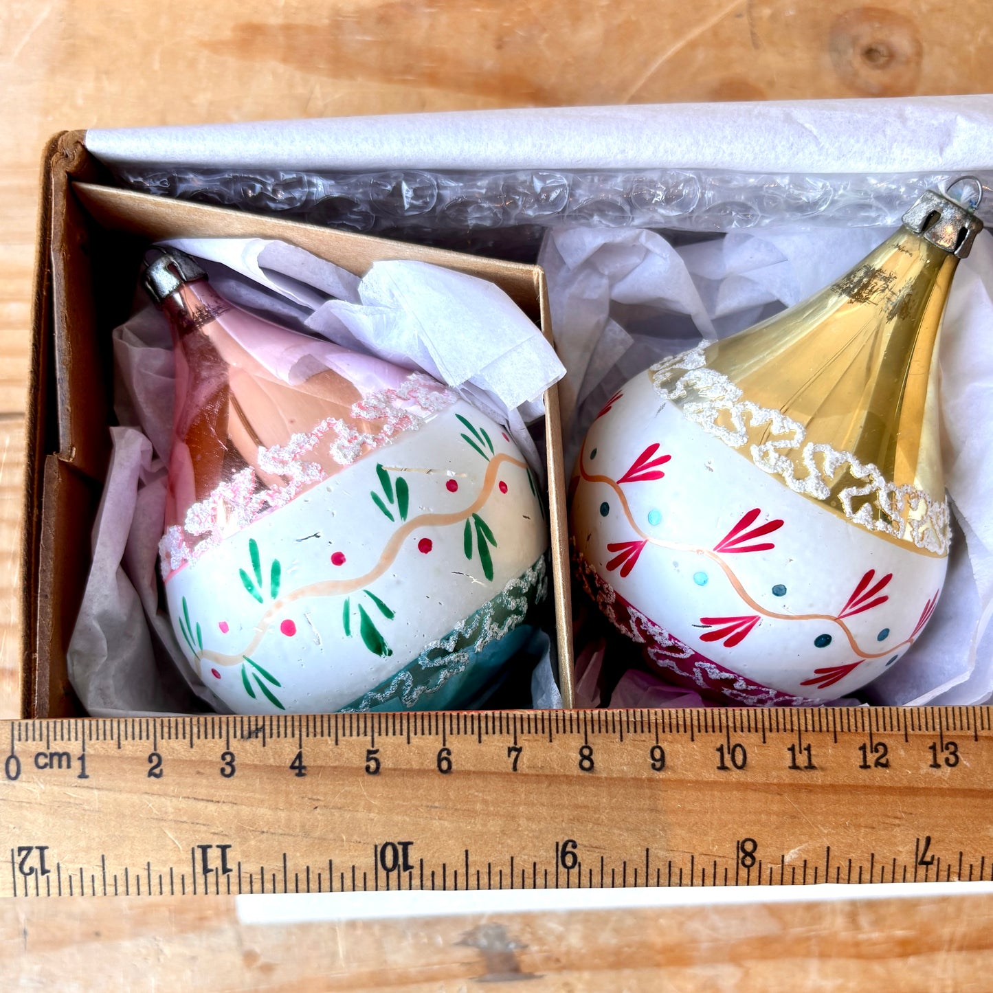 Vintage Hand Painted Droplet Christmas Bauble set of Three
