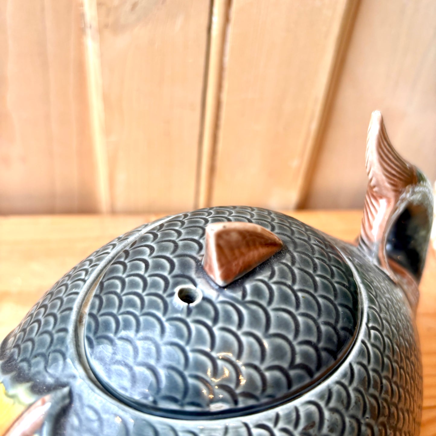 Antique Majolica Fish Swallowing Fish Teapot