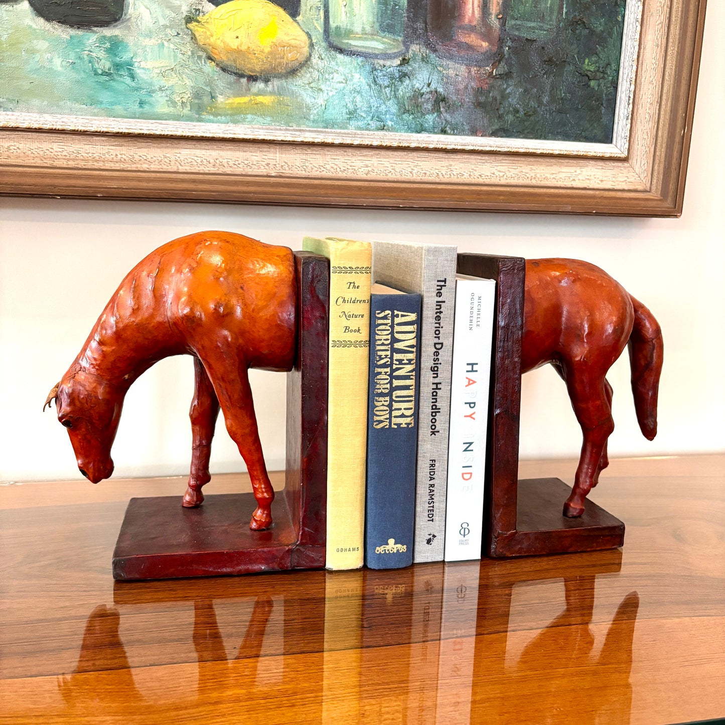 Antique Leather Horse Bookends
