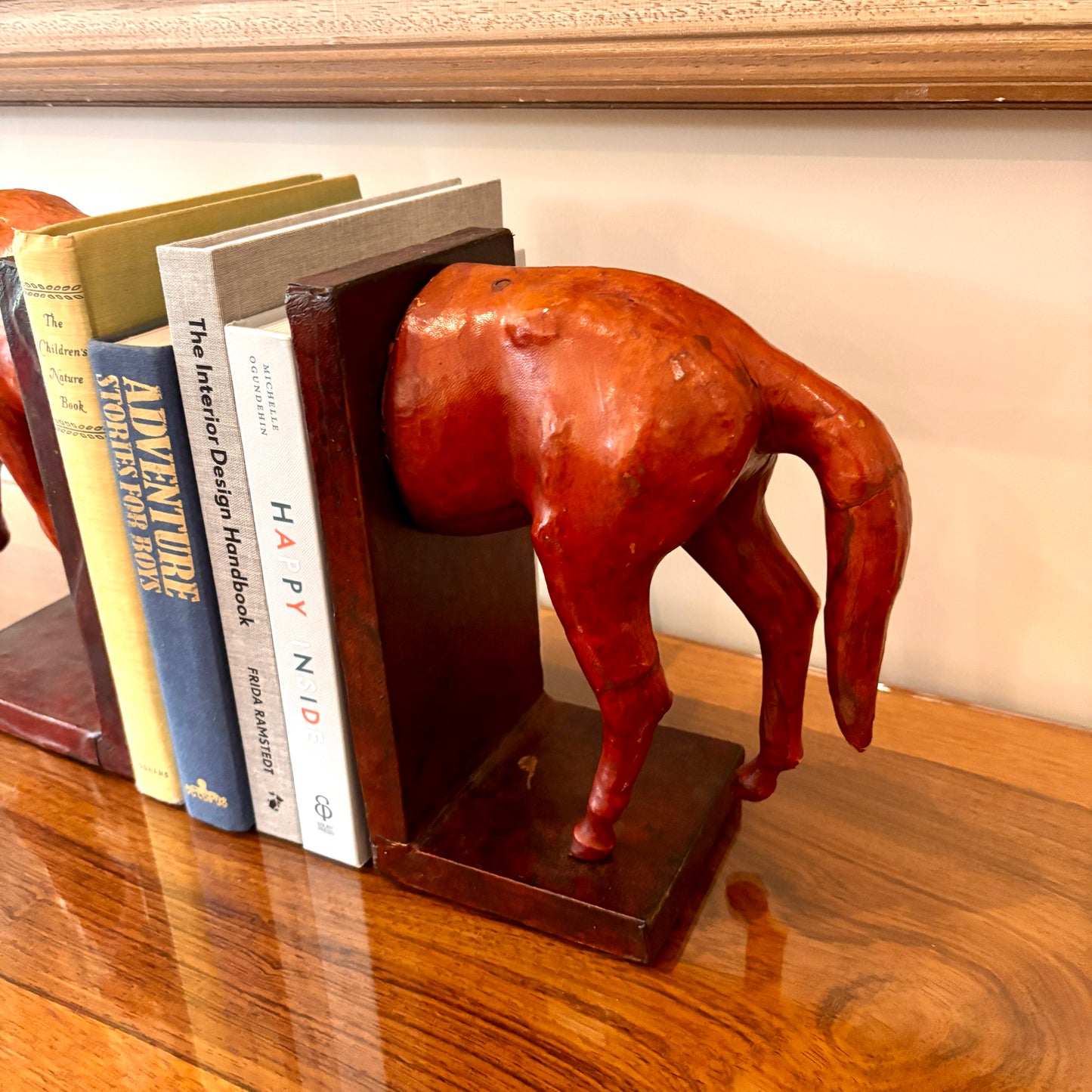Antique Leather Horse Bookends