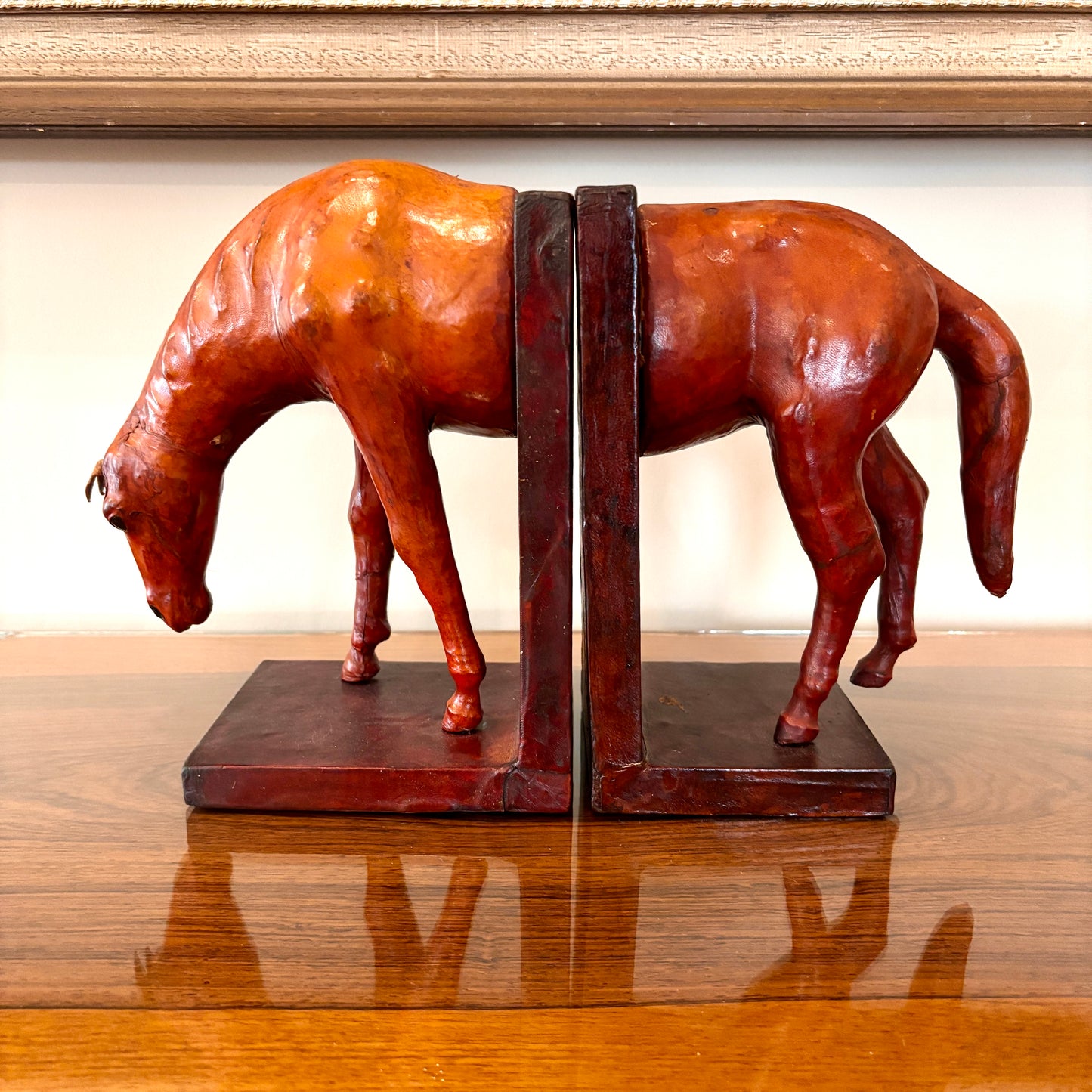 Antique Leather Horse Bookends