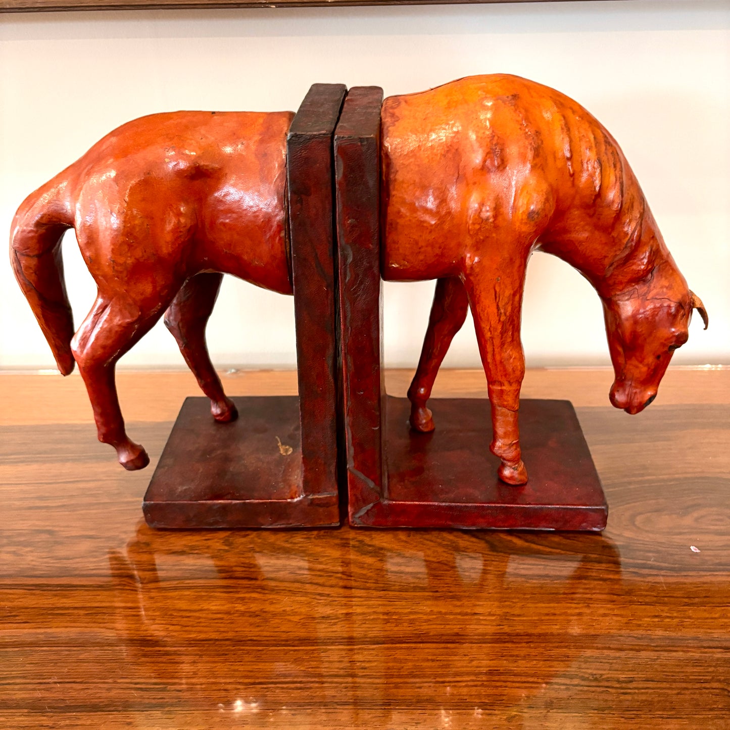 Antique Leather Horse Bookends