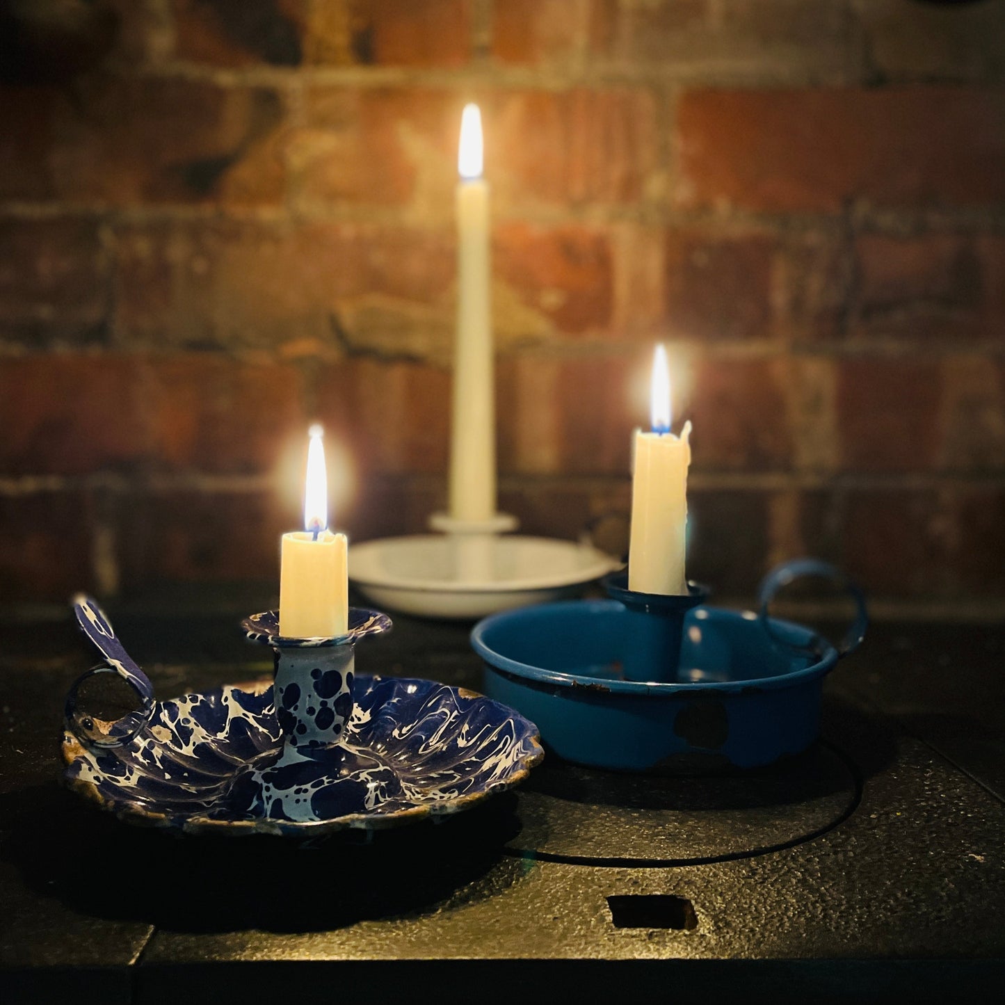 Vintage enamel candle holders