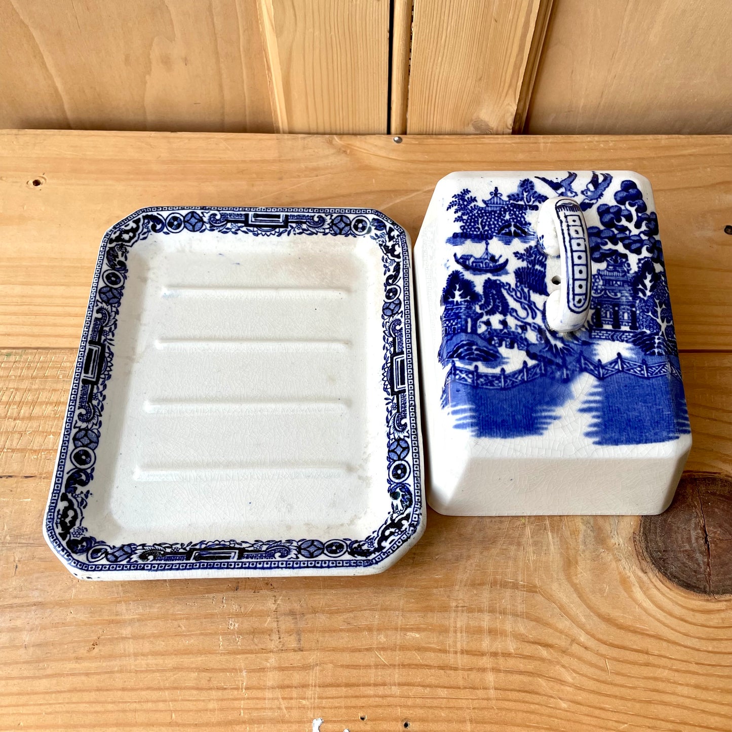 Vintage Blue & White Cheese Dish