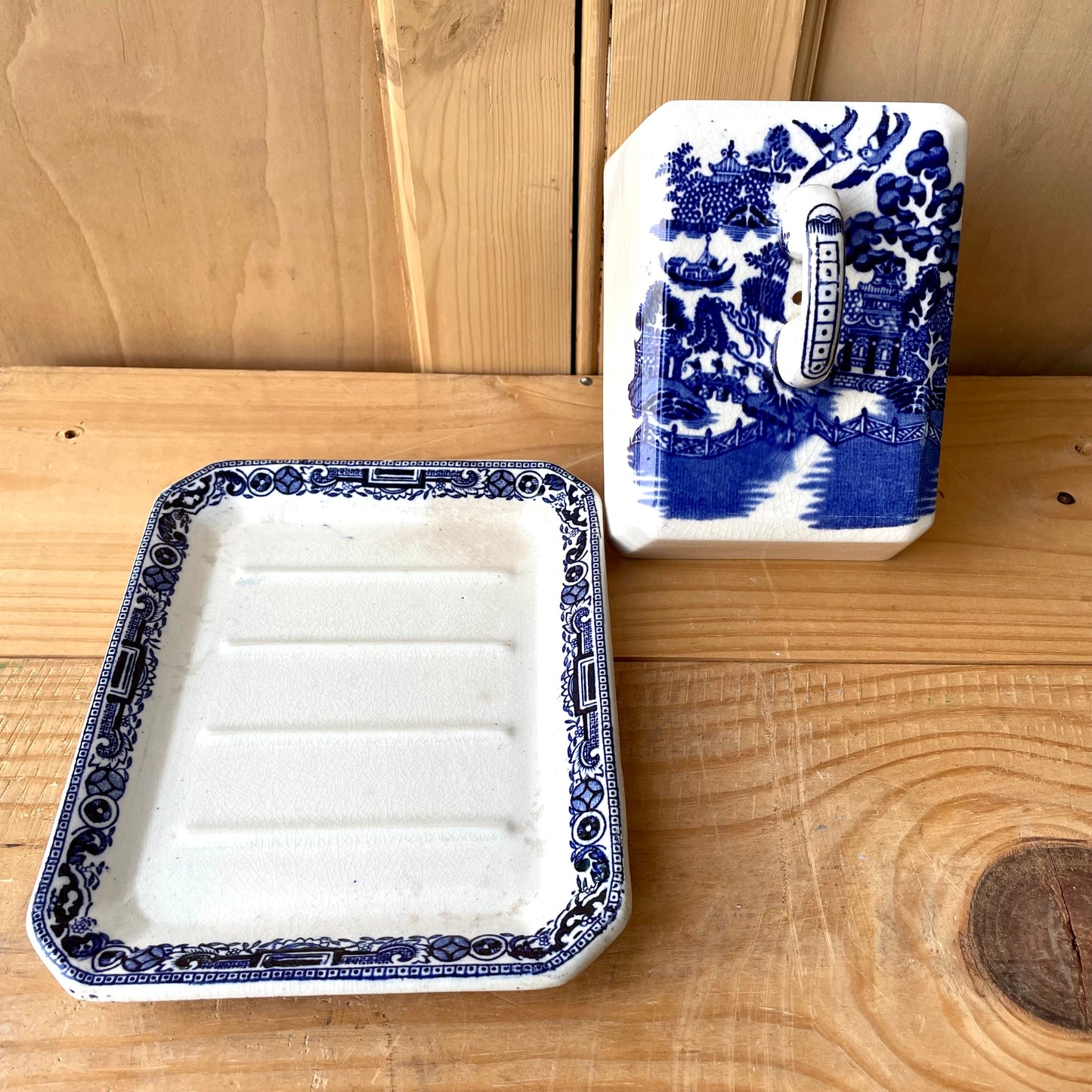 Vintage Blue & White Cheese Dish