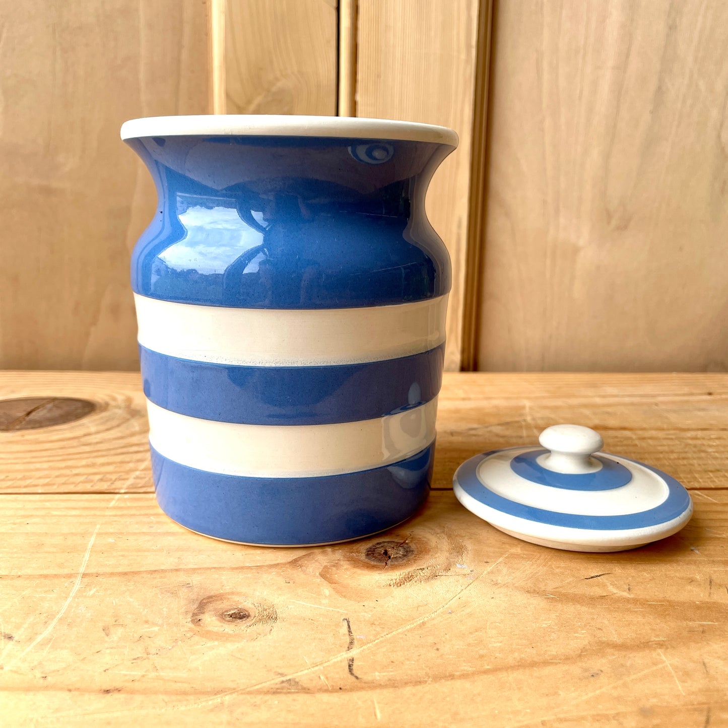 Vintage TG Green Blue and White 1930s Canister