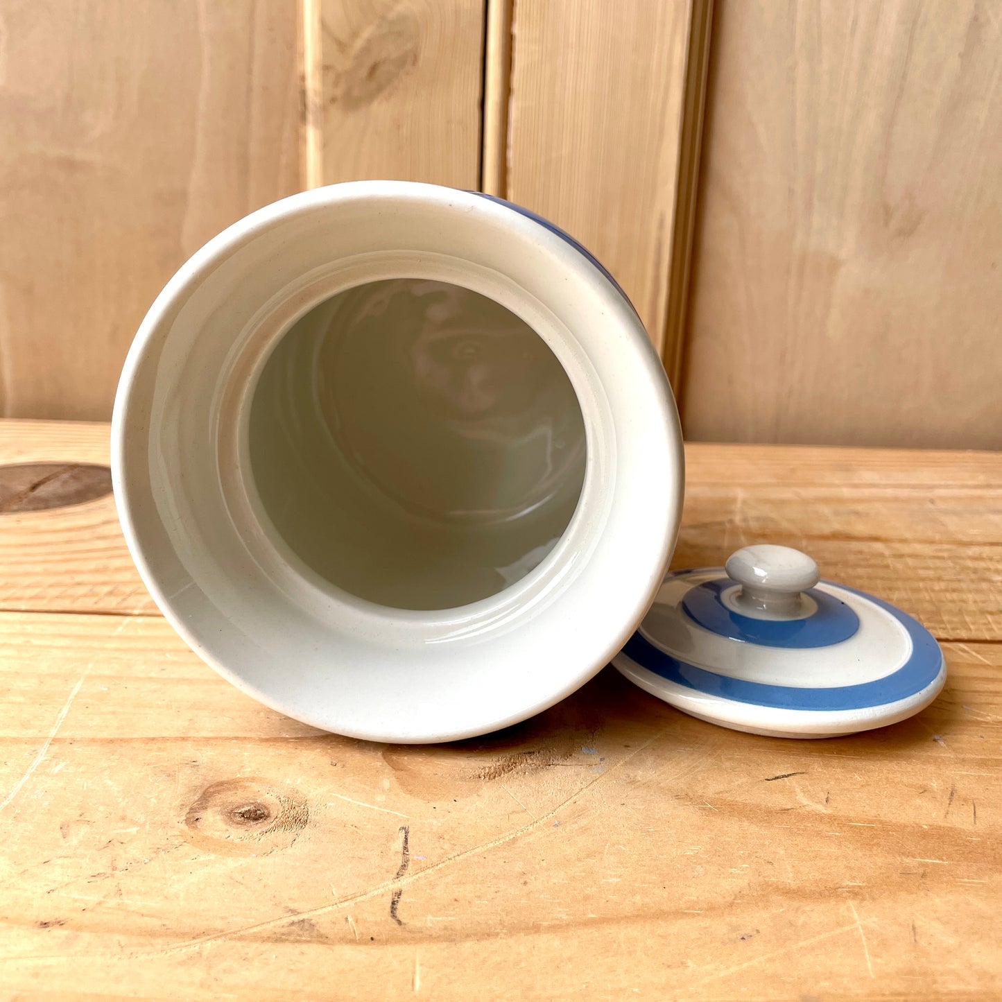 Vintage TG Green Blue and White 1930s Canister