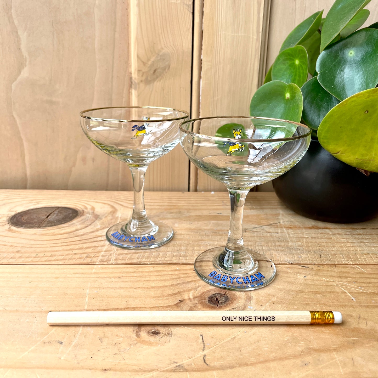 Pair of 1970s Babycham glasses