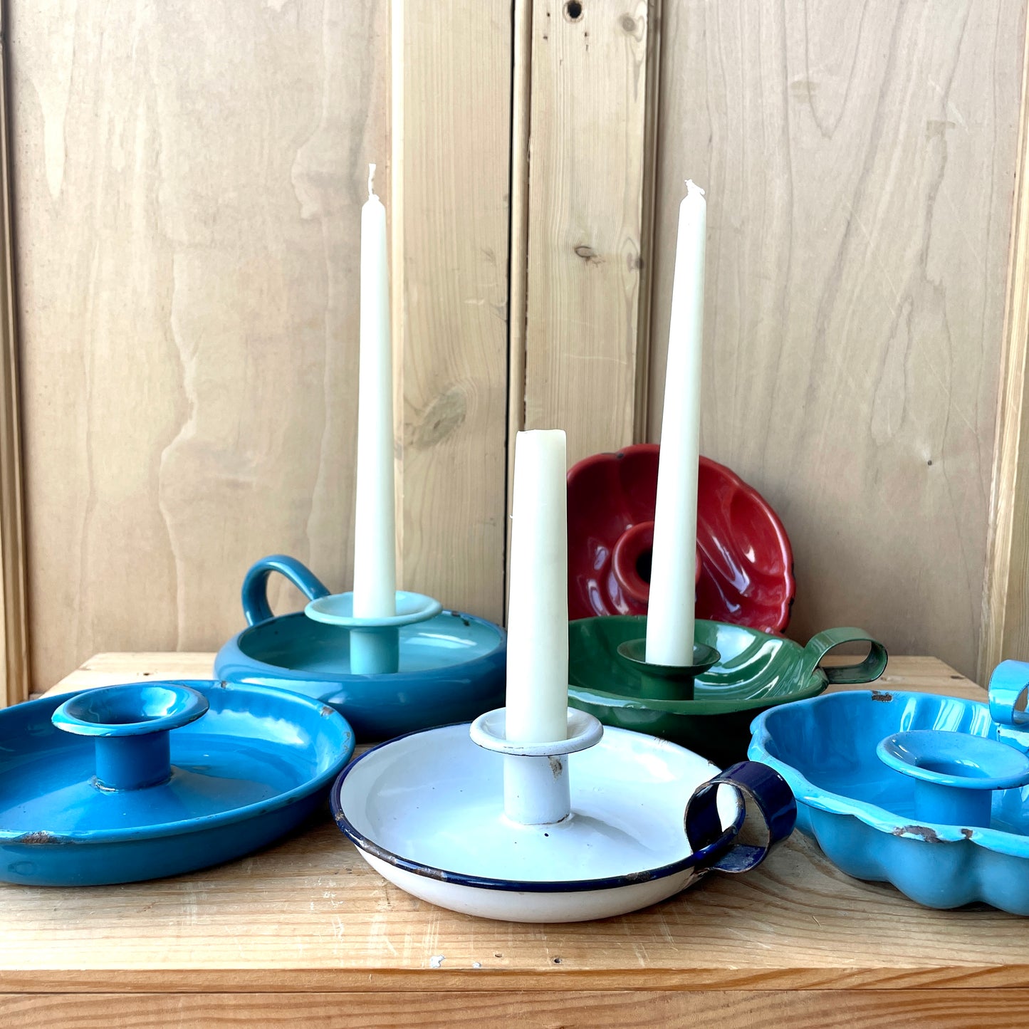 Vintage enamel candle holders