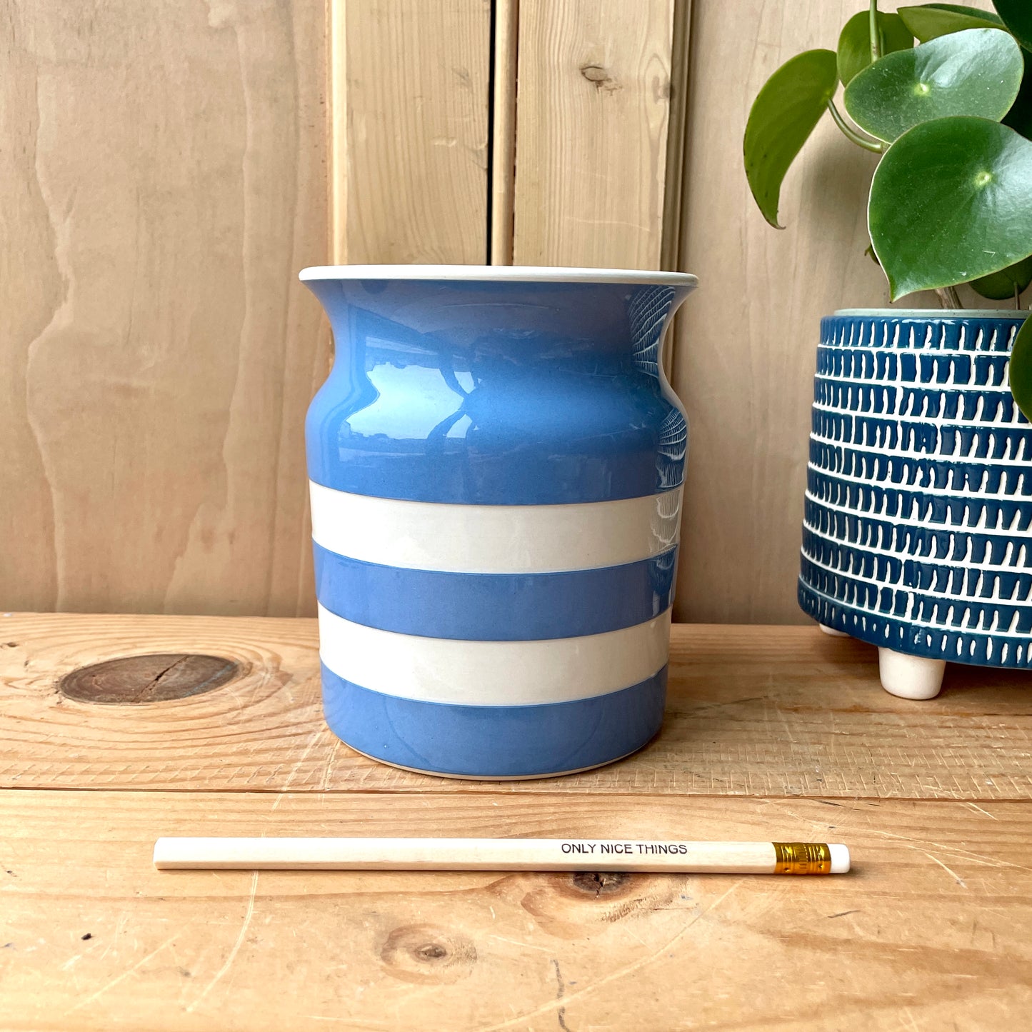 Vintage Large TG Green Blue and White 1930s Canister