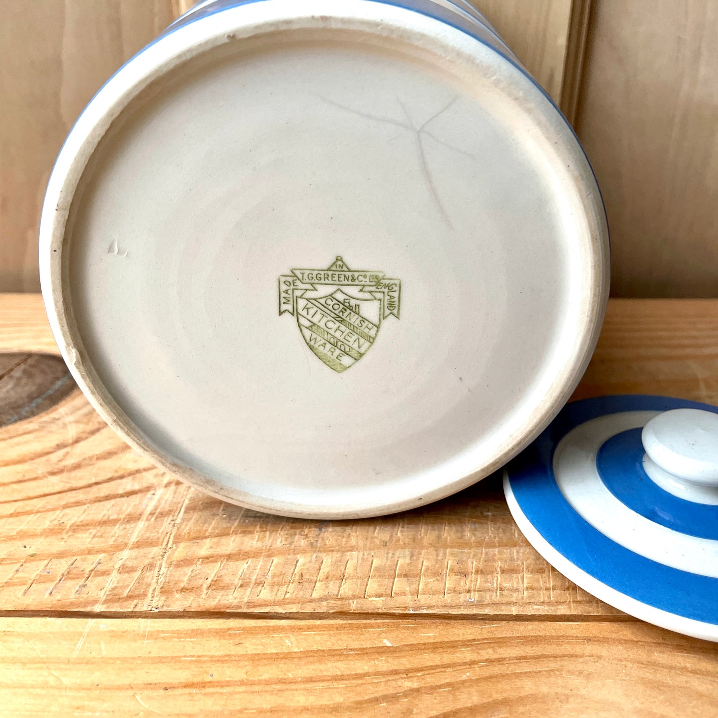 Vintage Large TG Green Blue and White 1930s Canister