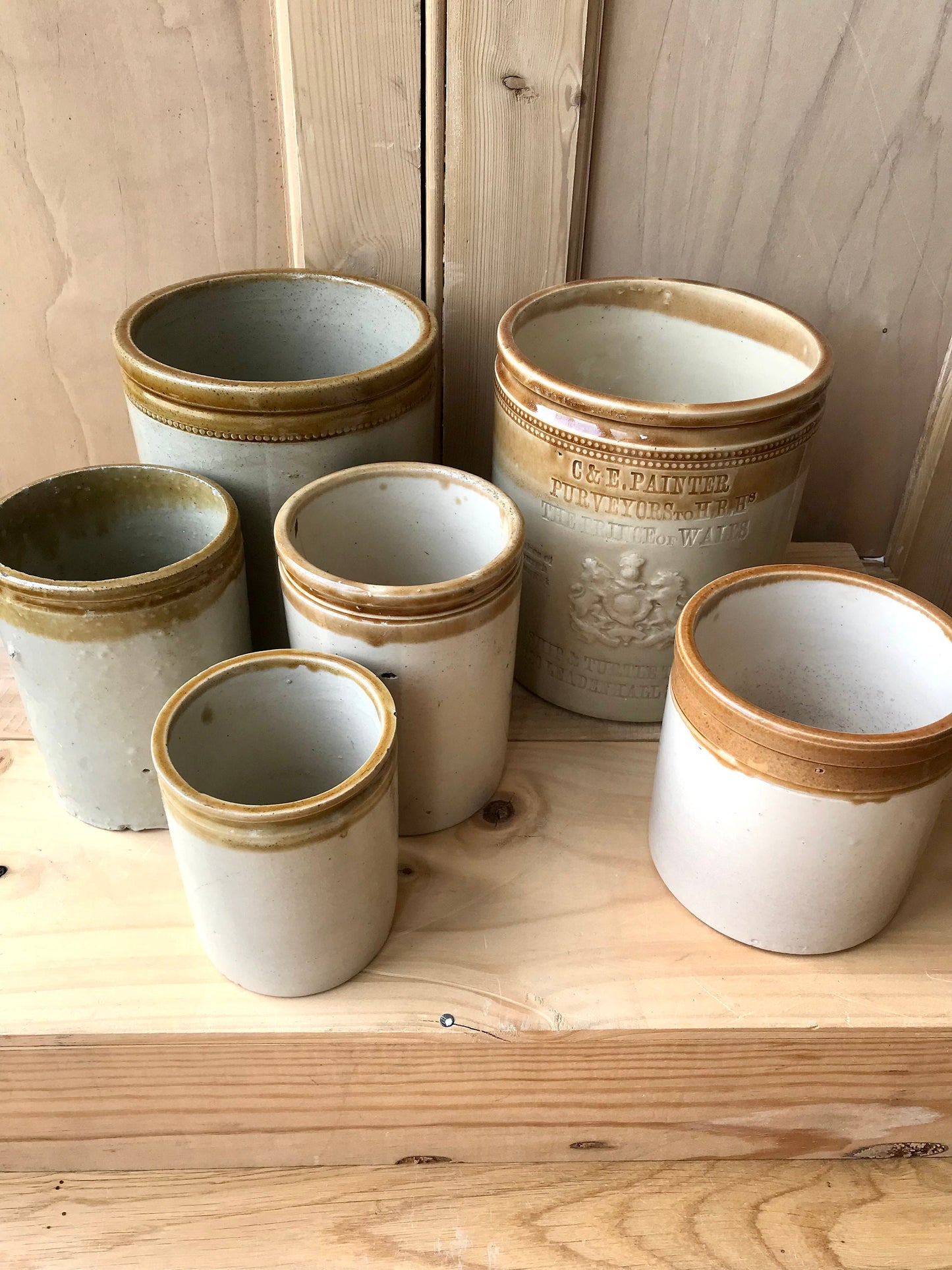 Vintage stoneware two tone jars