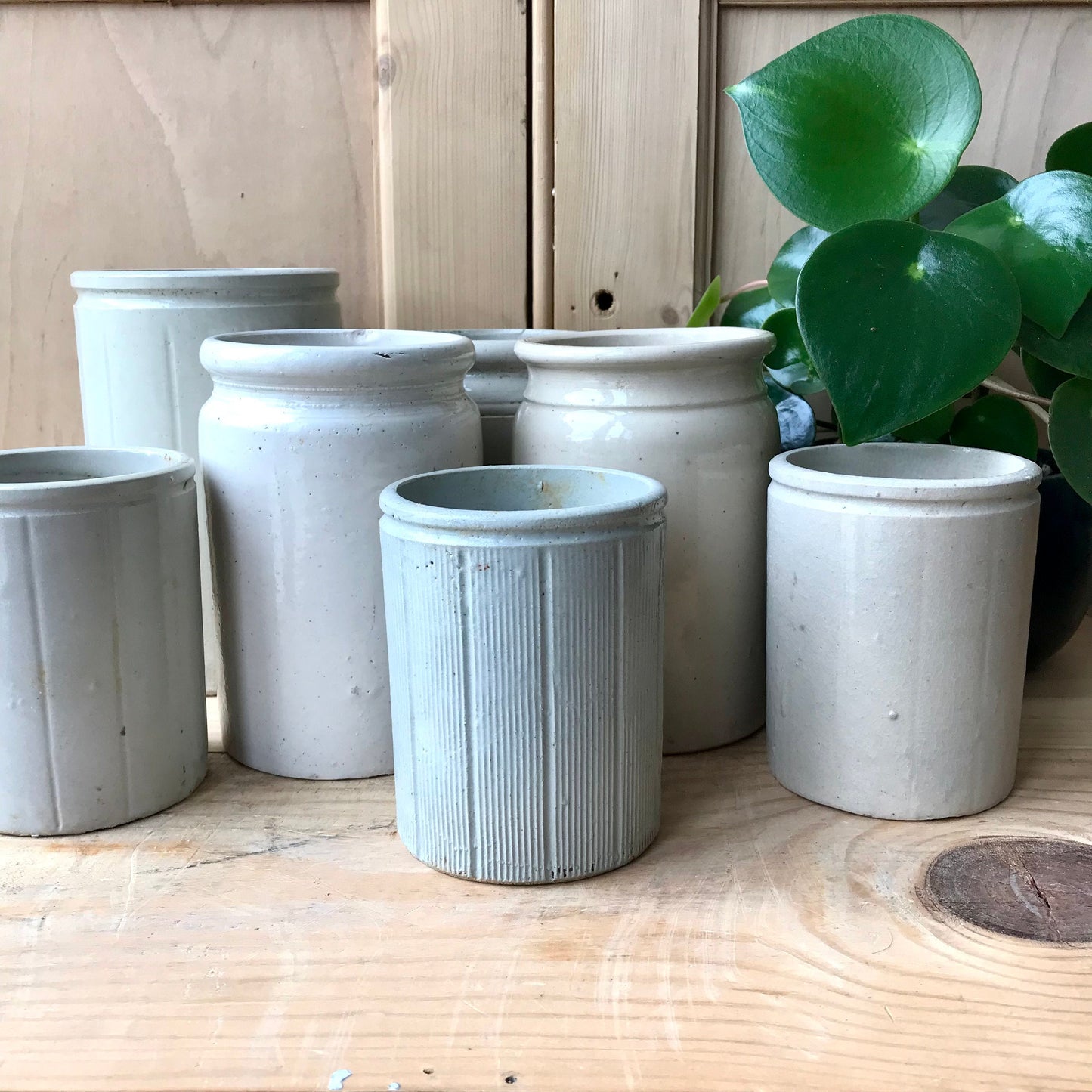 Vintage large cream stoneware jars