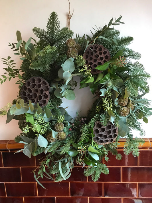 Wreath made in a workshop at Little Wold Vinyeard