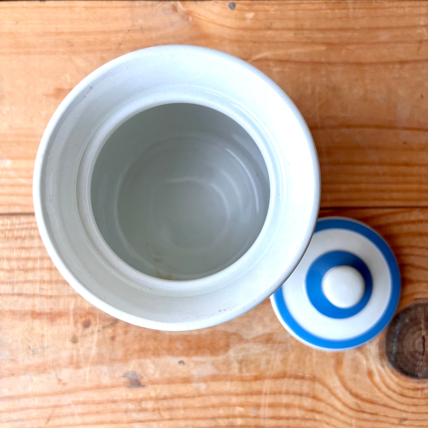 Vintage TG Green Blue and White Ground Rice Canister