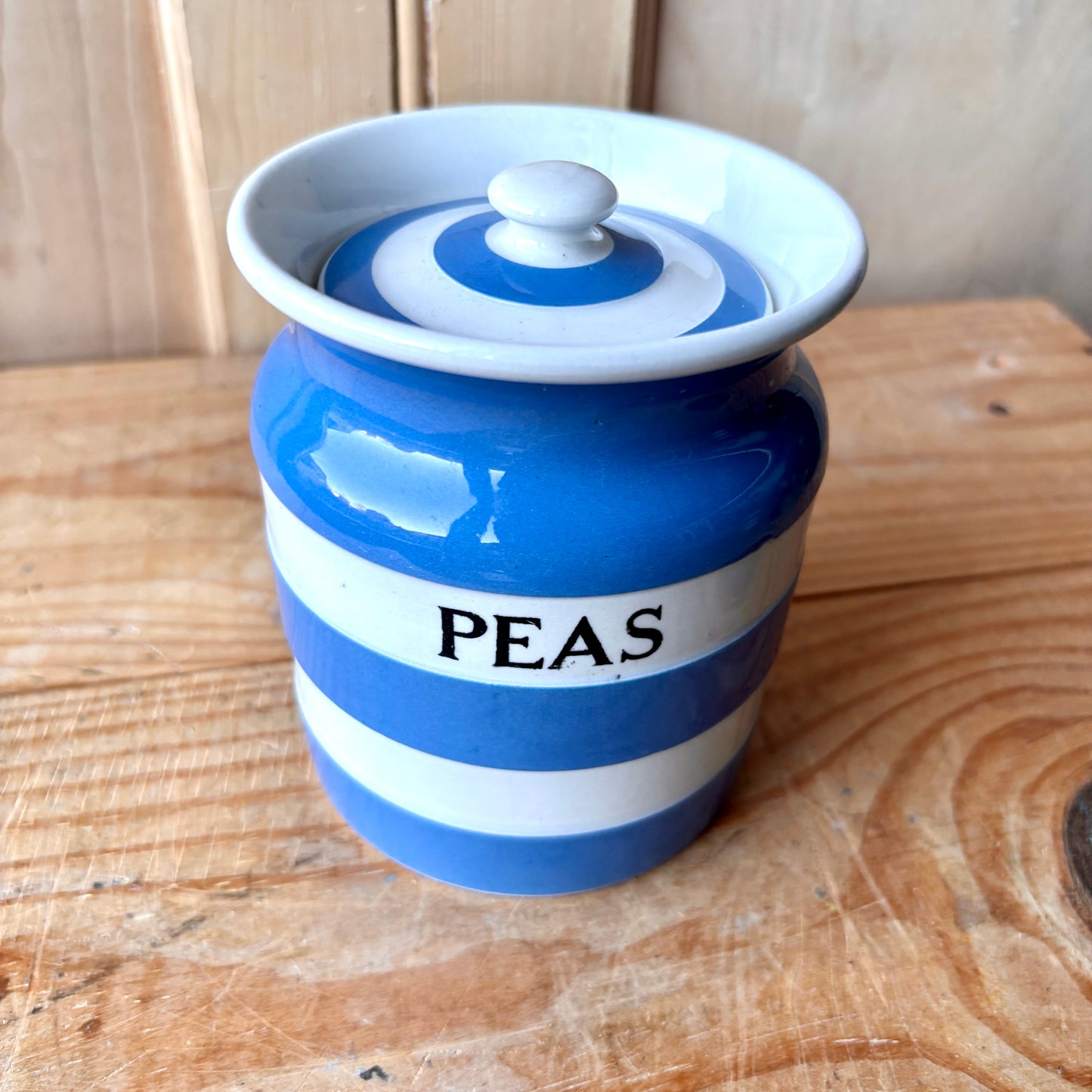Vintage TG Green Blue and White Peas Canister