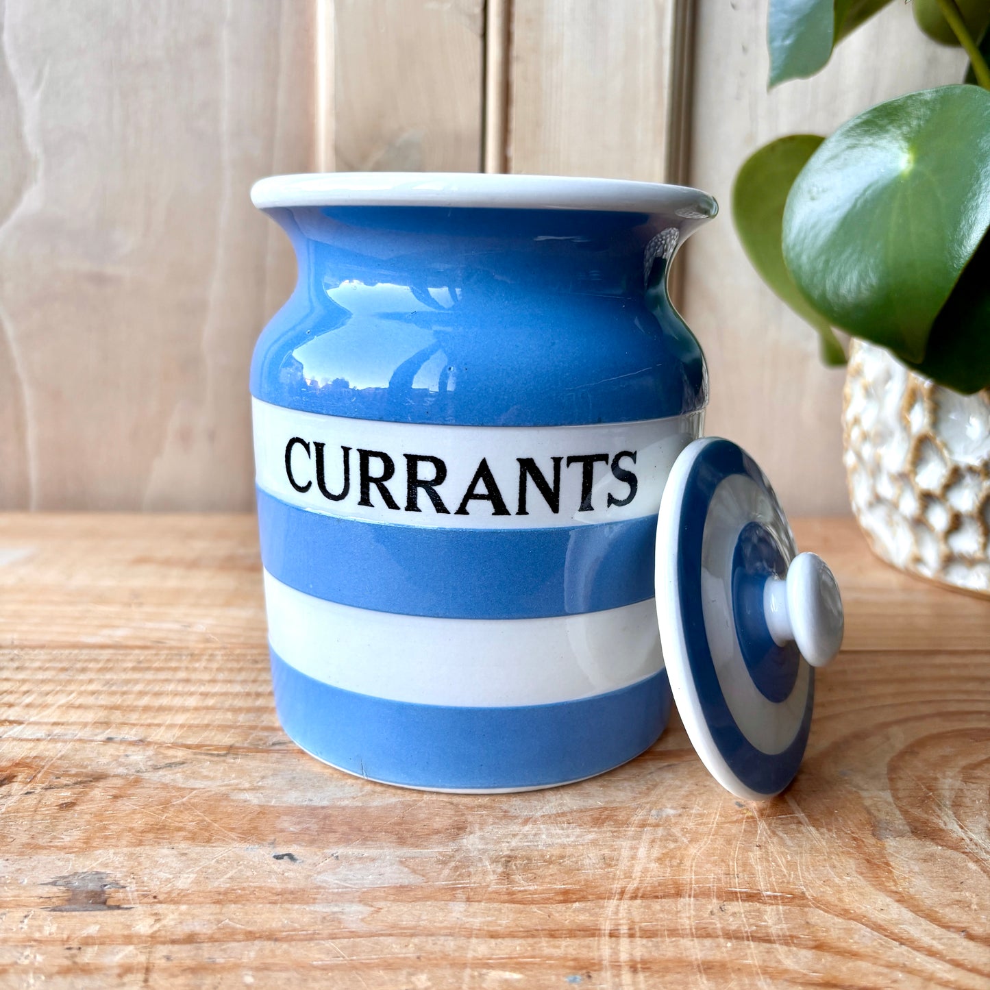 Vintage TG Green Blue and White Currants Canister