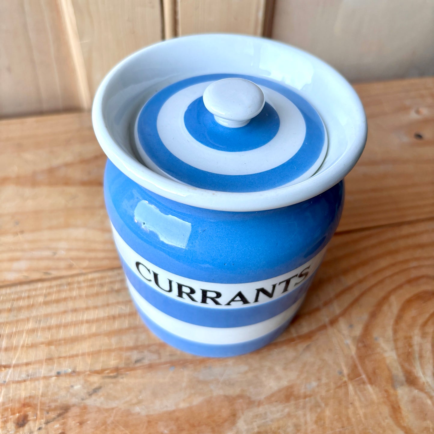 Vintage TG Green Blue and White Currants Canister