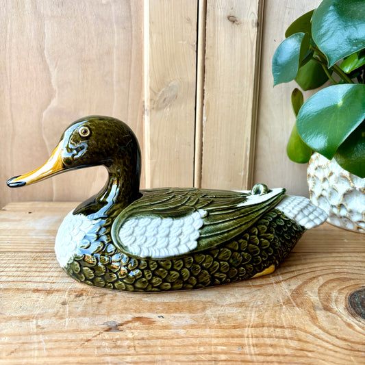 Mid Century Majolica Duck Terrine