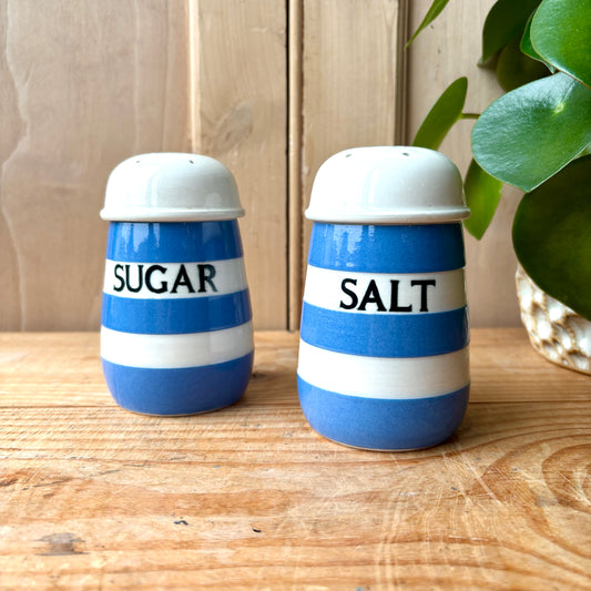 Vintage TG Green Blue and White Salt Shaker, Sugar Shaker