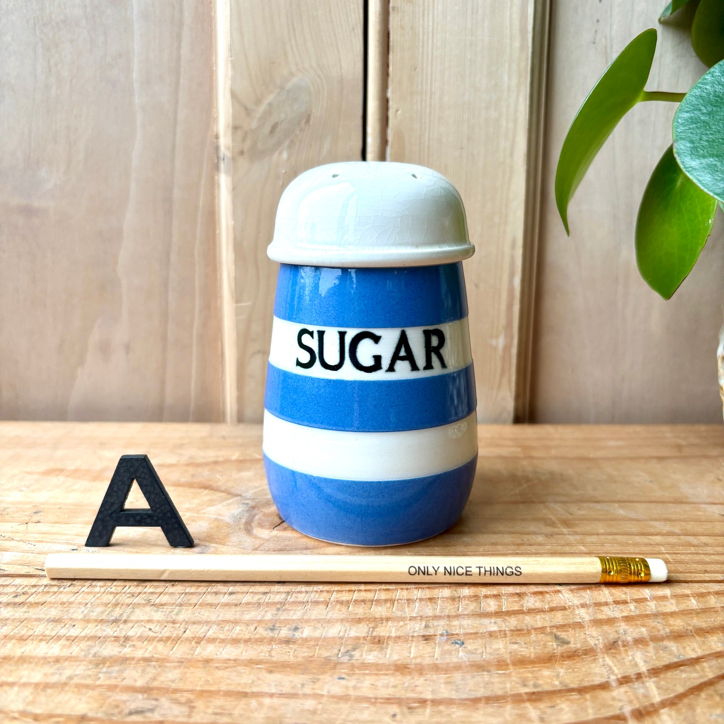 Vintage TG Green Blue and White Salt Shaker, Sugar Shaker