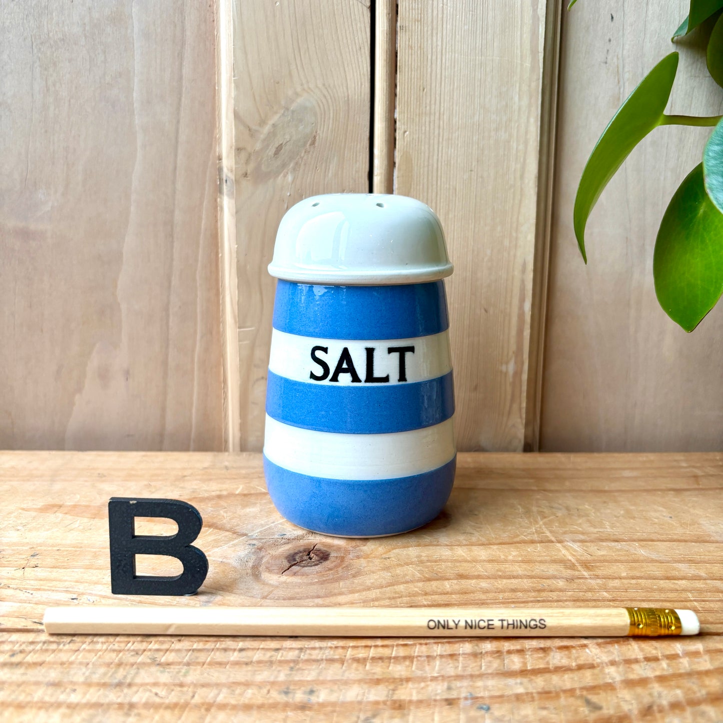 Vintage TG Green Blue and White Salt Shaker, Sugar Shaker