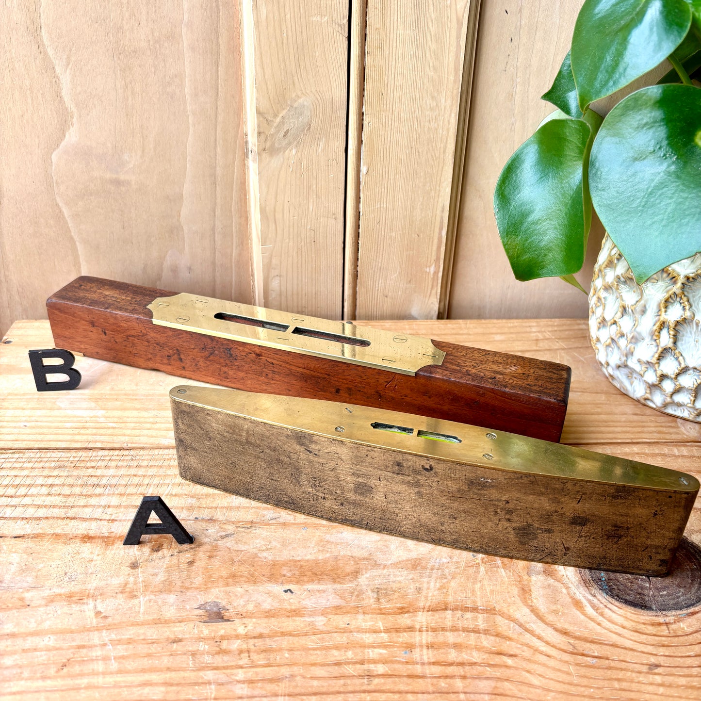 Vintage Brass and Hardwood Spirit Levels