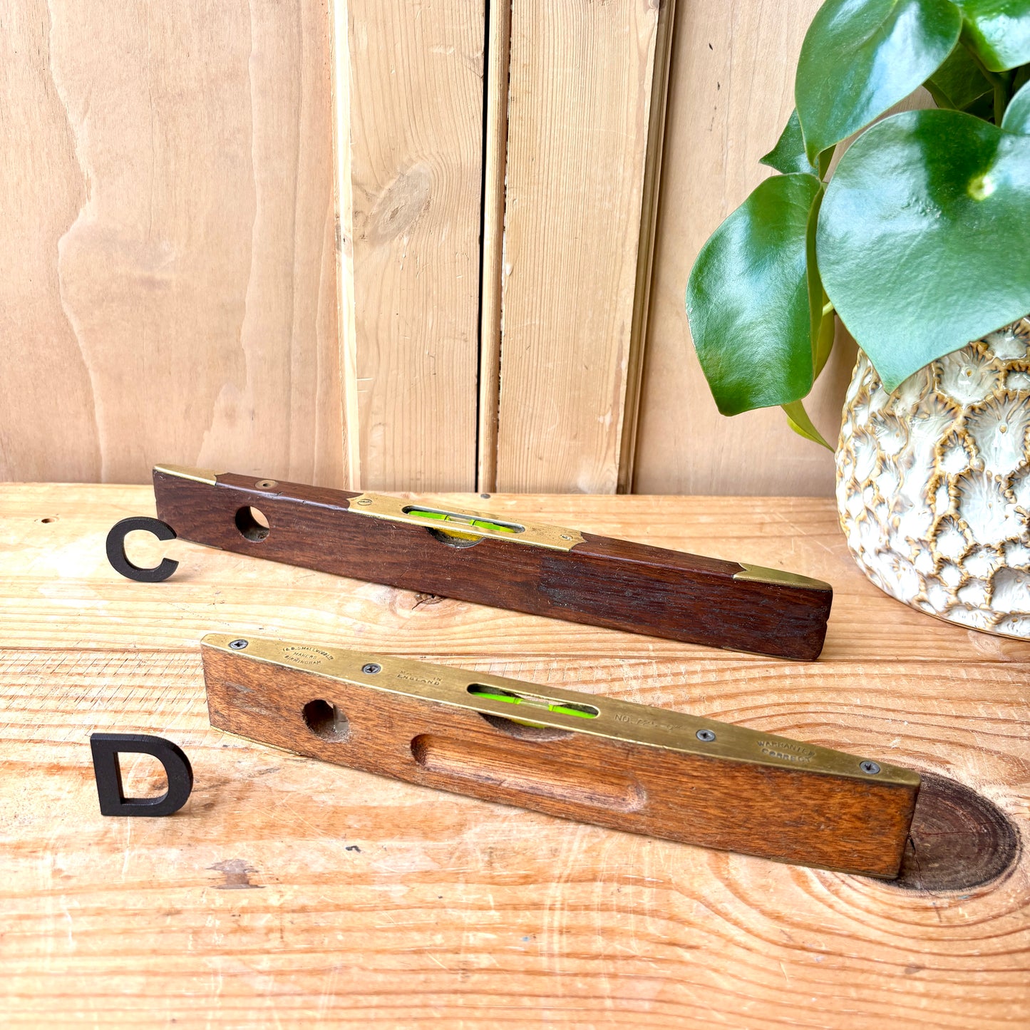 Vintage Brass and Hardwood Spirit Levels